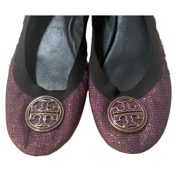 Tory Burch Purple Metallic Sparkle Caroline’s Flats 9.5 - Picture 1 of 9